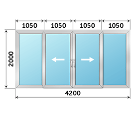 Четырехстворчатая дверь остекленная алюминиевый профиль 4200x2000